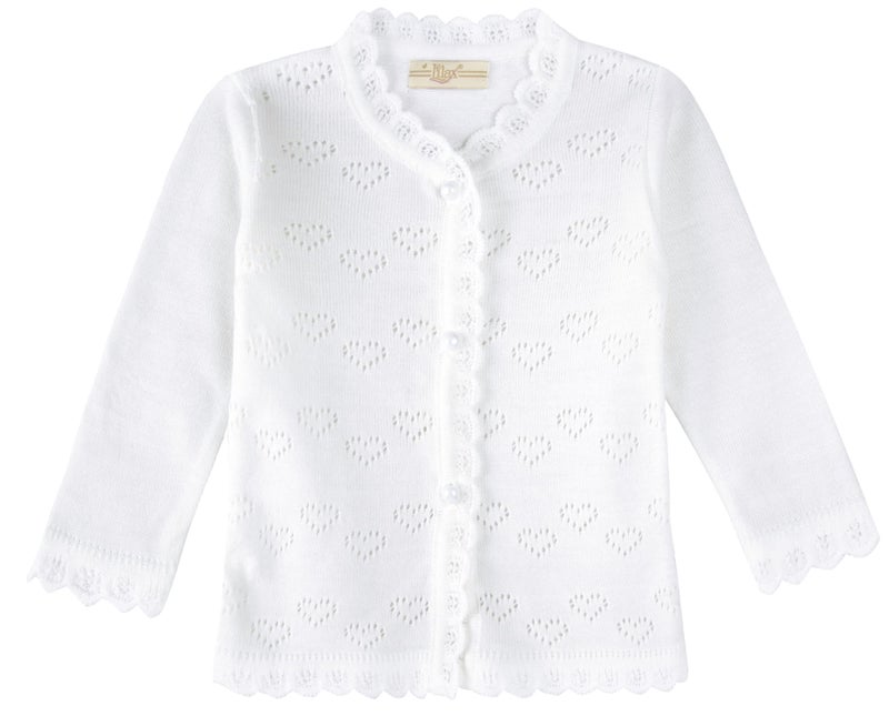 Lilax Baby Girls' Little Hearts Knit Cardigan Sweater (12 Months, White) - Image 1
